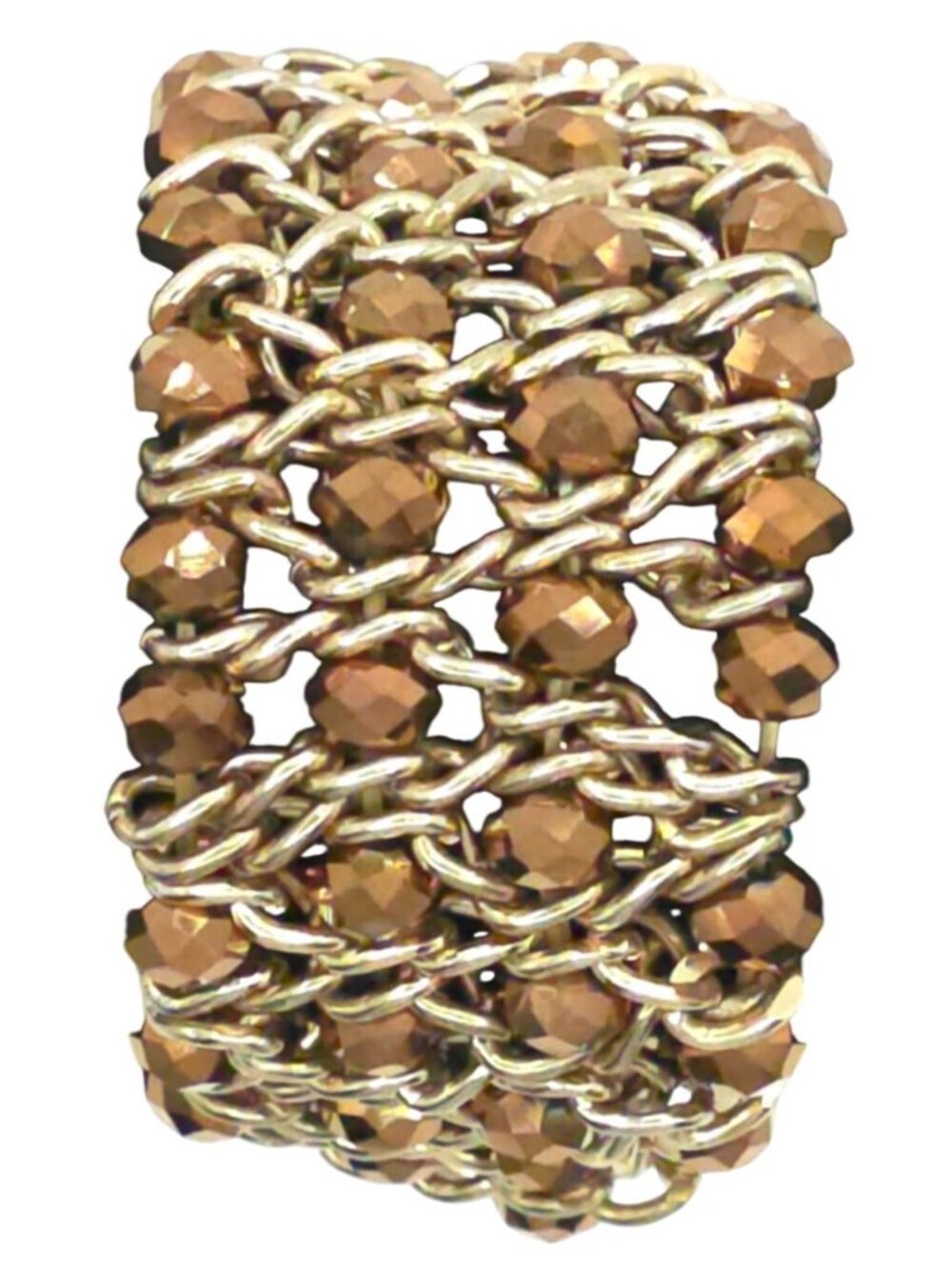 Gold & Bronze Beaded Chainmail Stretch Bracelet Multi-Strand Women's Elegant